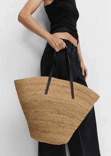 MANGO Torebka kosz koszyk czarne uchwyty juta torba duża super wow ładna Płeć kobieta