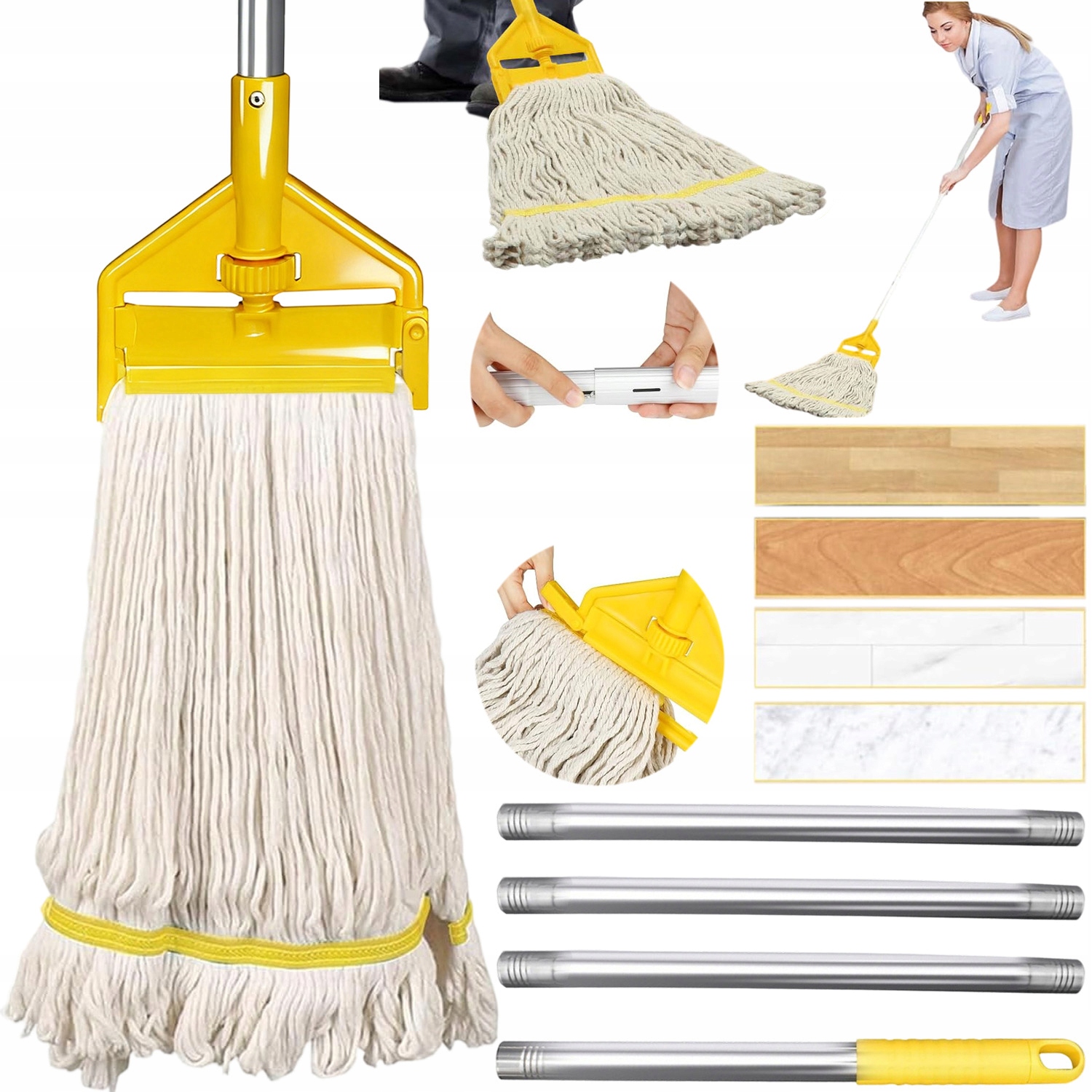 Levně Bavlněný Provázkový Mop, Snadno Namontovatelný, Opakovaně Použitelný, Savý