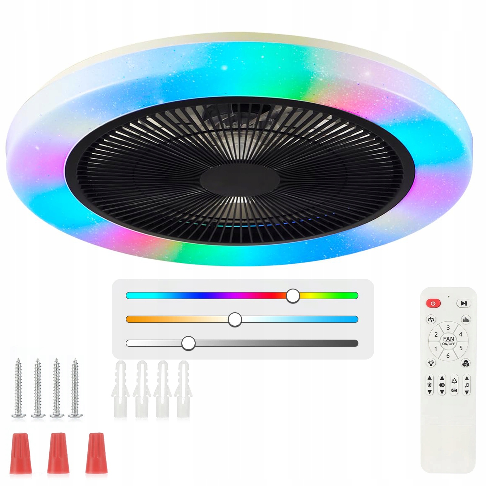 Stropní Svítidlo Led S Ventilátorem Ovládaný Dálkovým Ovladačem Rgb, Změna Barev Černá