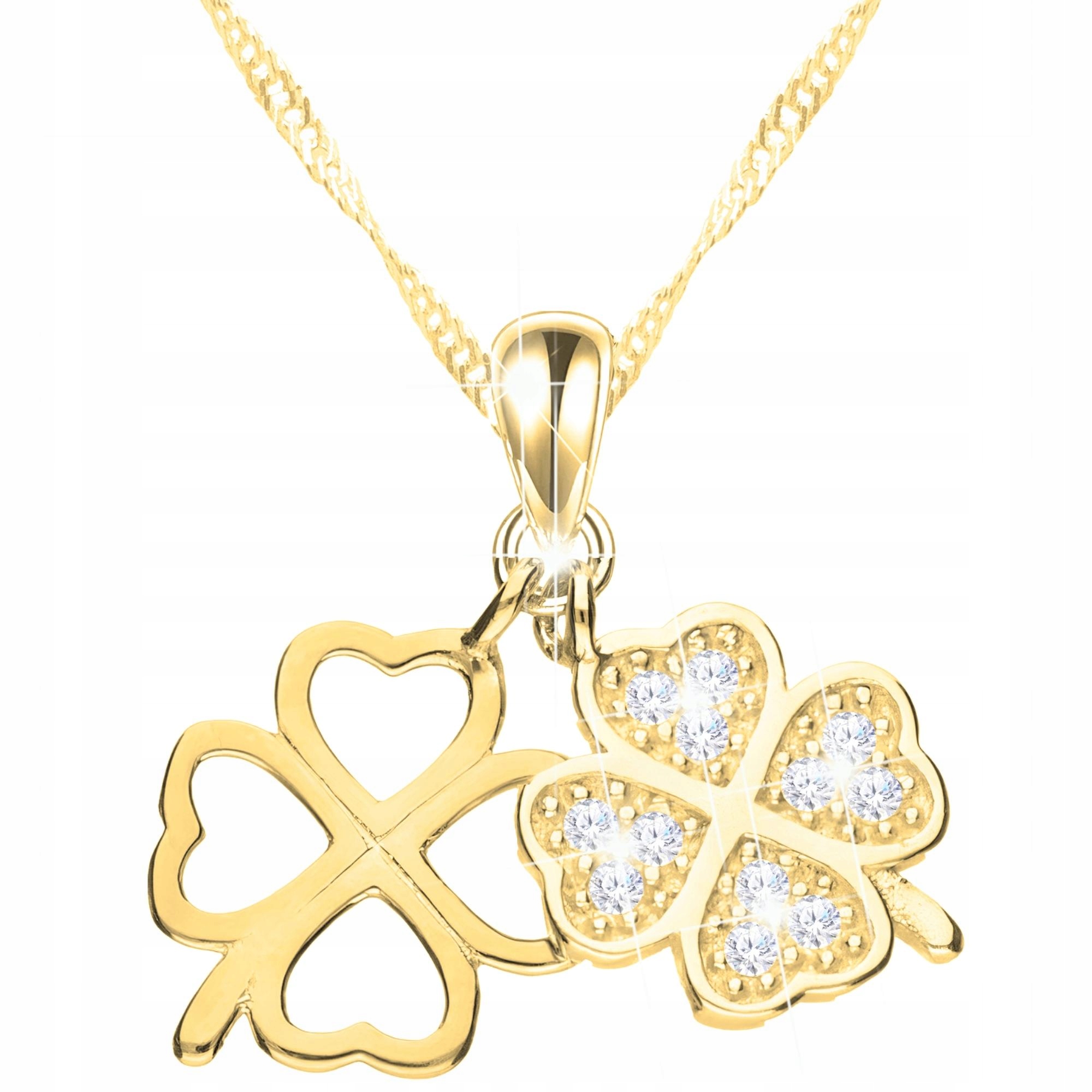 Zlatý náhrdelník se dvěma koníčky Jetel pro štěstí Stříbro 925