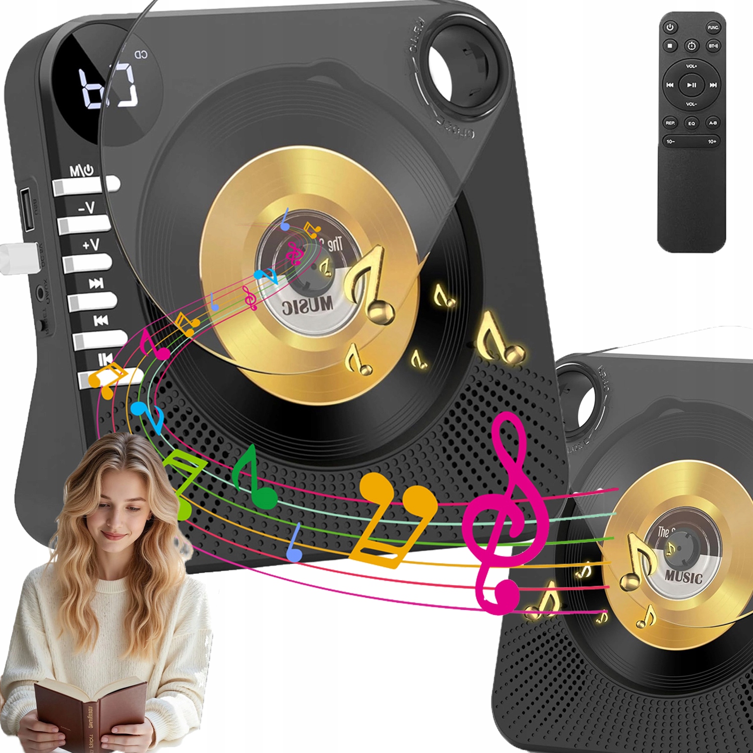PRZENOŚNY ODTWARZACZ CD GŁOŚNIK BLUETOOTH USB/AUX WYŚWIETLACZ LCD Z TIMERA