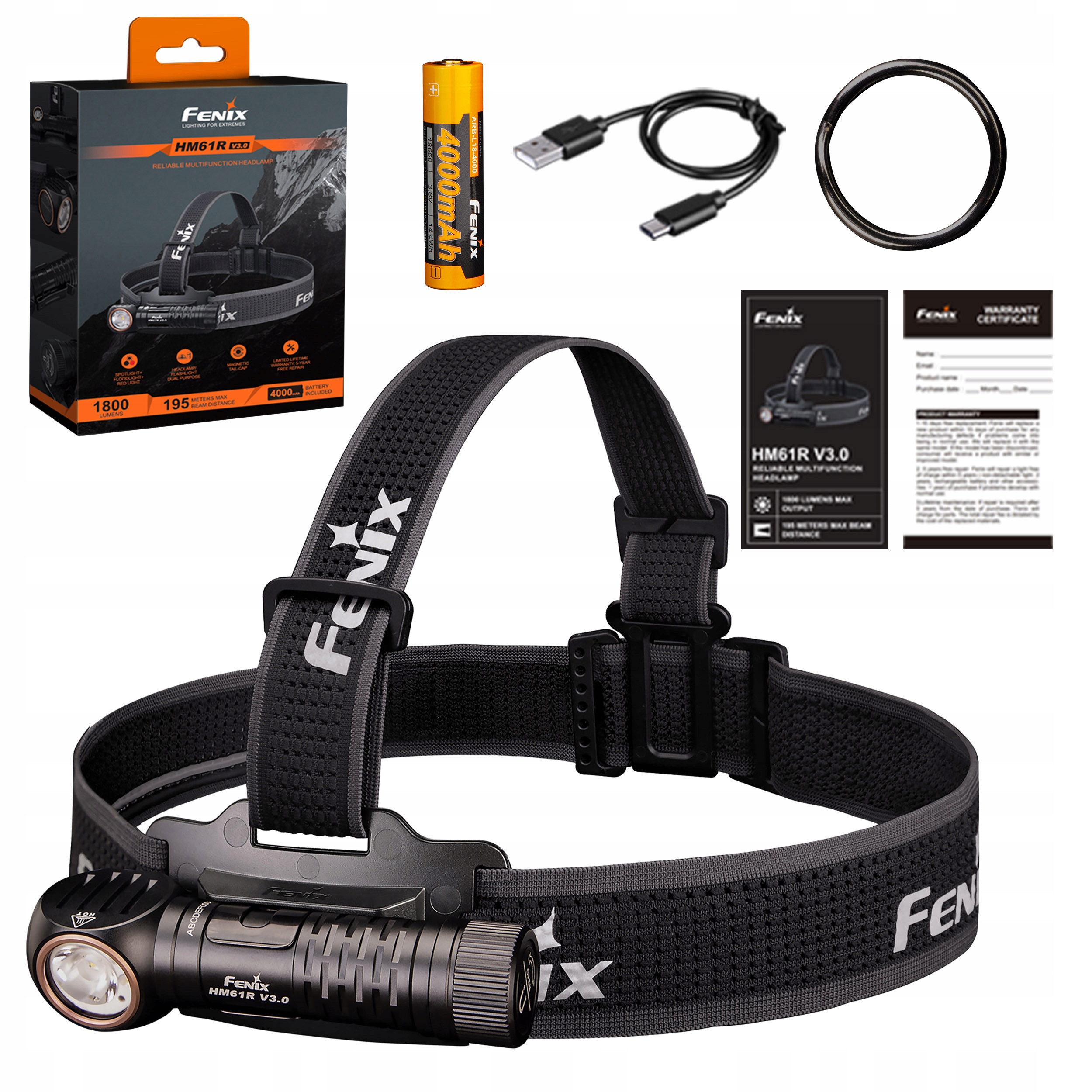 Latarka czołowa kątowa Fenix HM61R V3.0 1800 lm Red 195m Usb-c IP68 czujnik