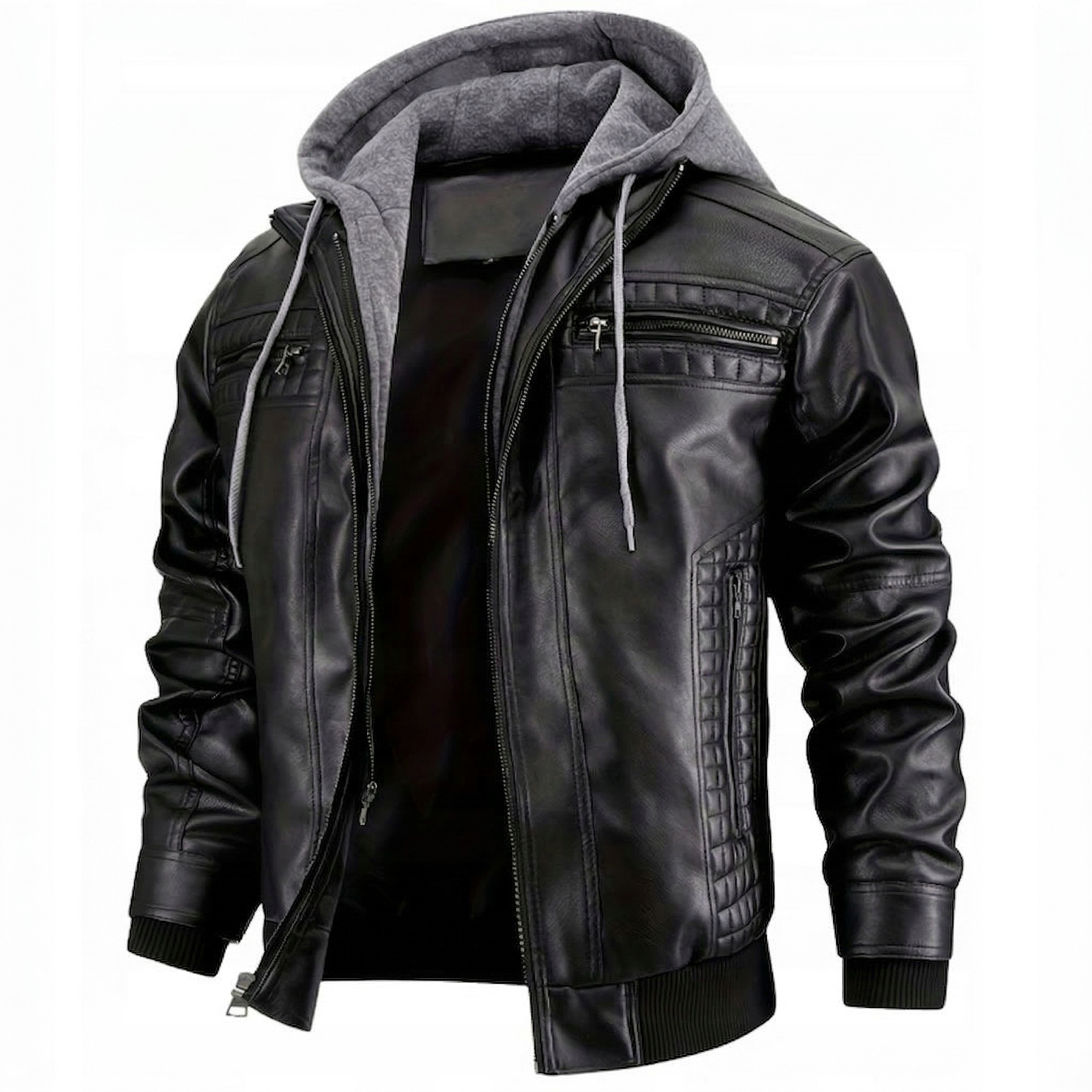 Kurtka męska skórzana ekoskóra 2w1 bluza motocyklowa zimowo-jesienna czarna
