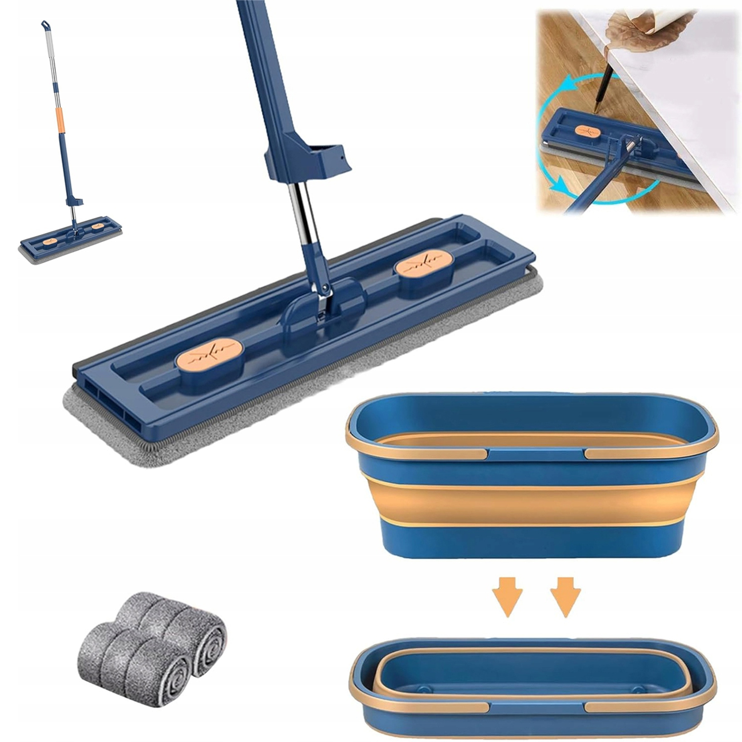 Mop+odšťavňovač Se Skládacím Kbelíkem 4v1 Plochý Otočný