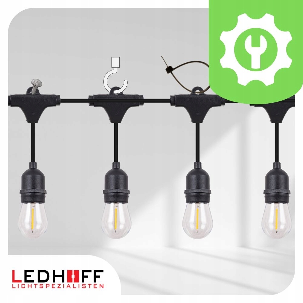 Girlanda świetlna LED Oświetlenie ogrodowe Lampki 10x żarówka 15m na taras Zasilanie sieciowe