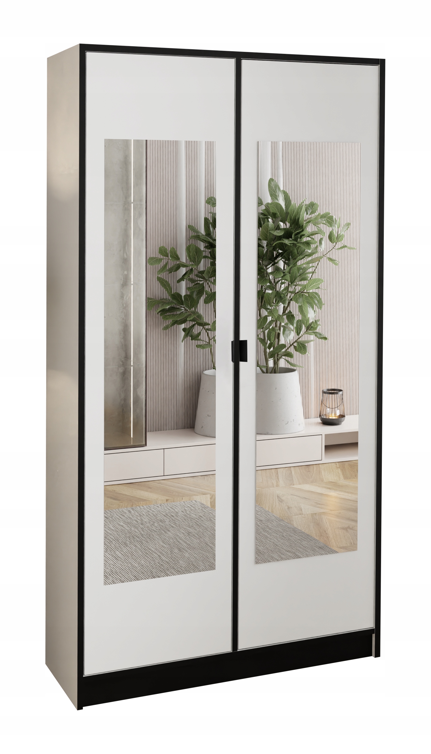 Skříň dvoudveřová Lumi 105 2D bílá 2X Zrcadla Dior Držák Černá