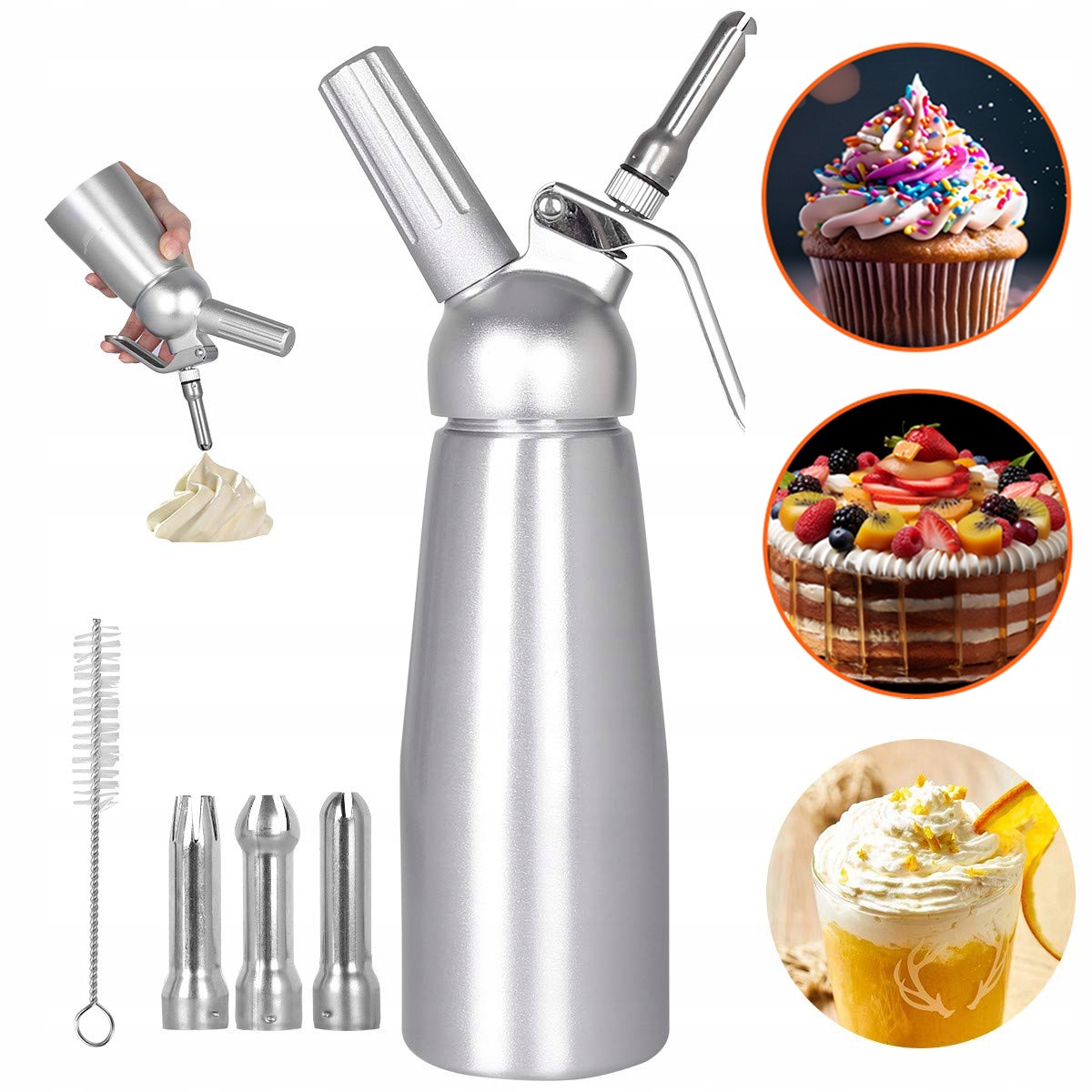 0,5 L Hliníkový Sifon Na Šlehačku Se 3 Nástavci Z Nerezové Oceli