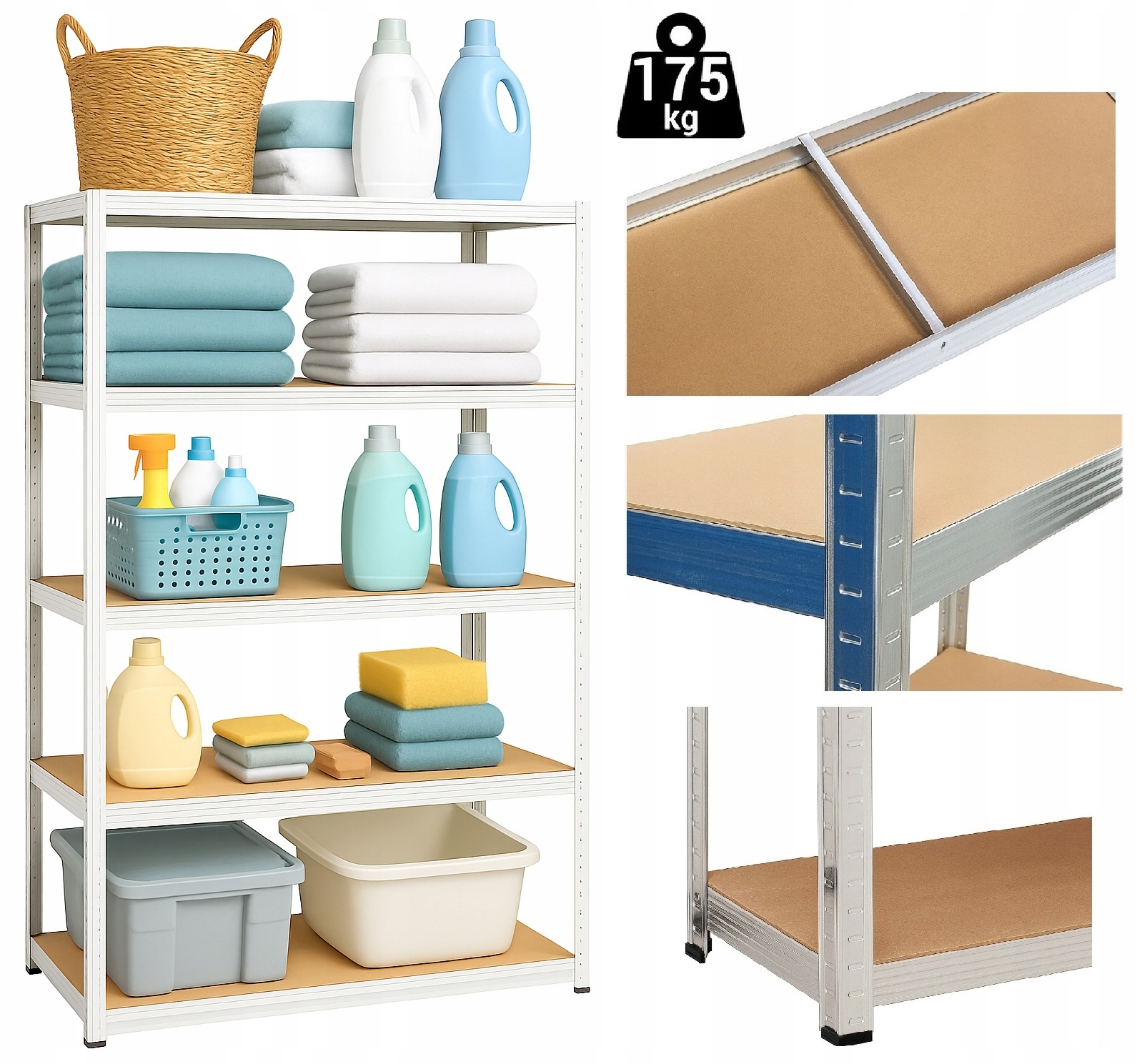 Regał Magazynowy Metalowy 5 półek Spiżarnia Garaż Piwnica 150x75x30 875kg