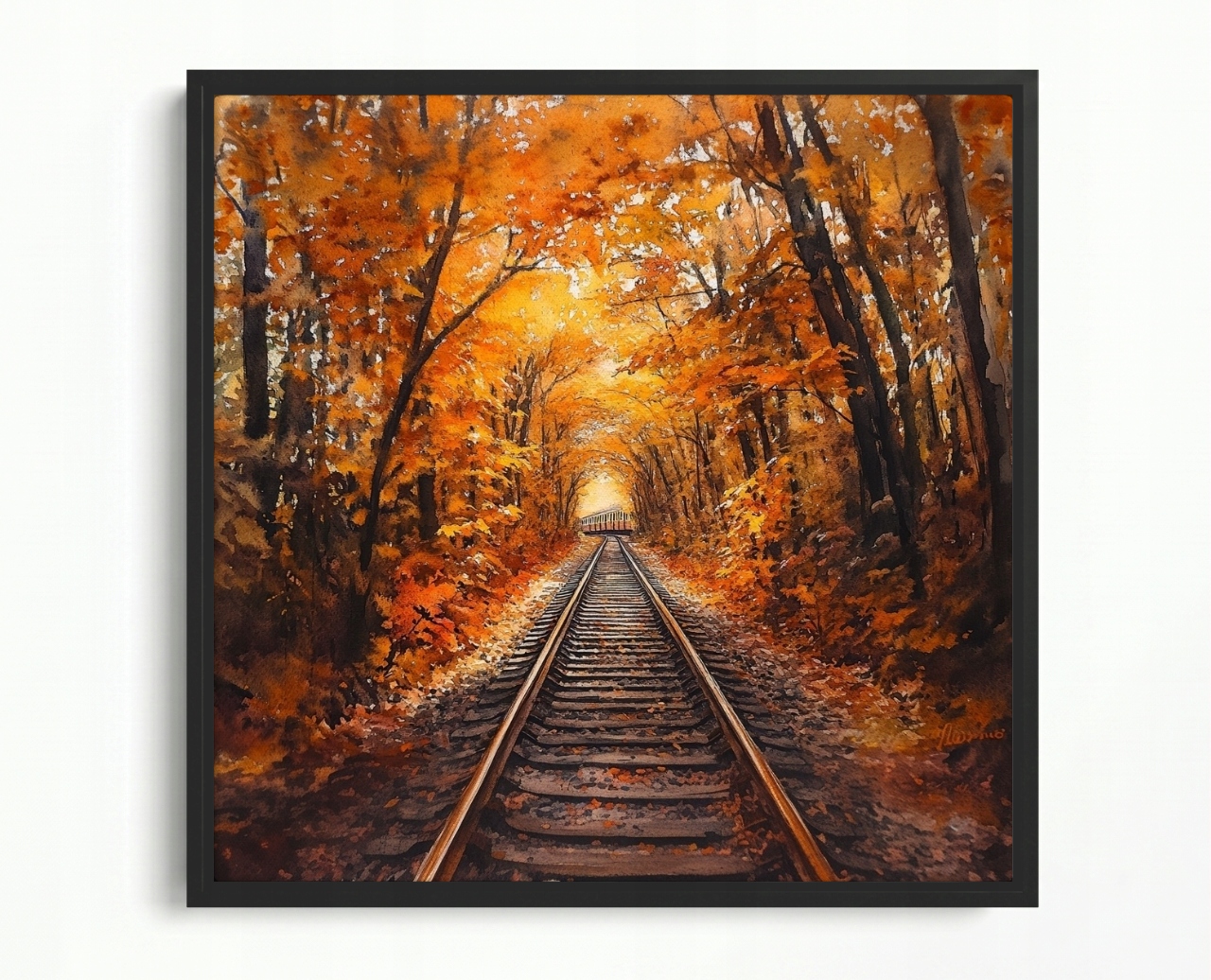 Obraz Rám American Box Krajina Les Stromy Železnica Trať Jeseň Tunel 60x60