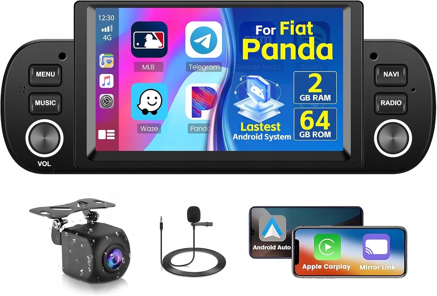 Android 13 rádio Fiat Panda 2013-2020 6.2" 2GB/64GB CarPlay Gps WiFi kamera