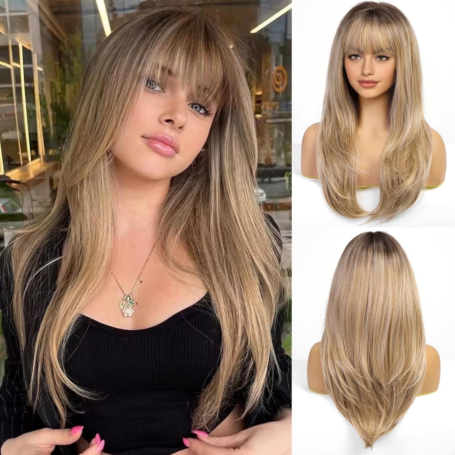 Paruka s hřívou Dlouhá Stínovaná Popelavá blond 60 cm Emmor LC9039-5