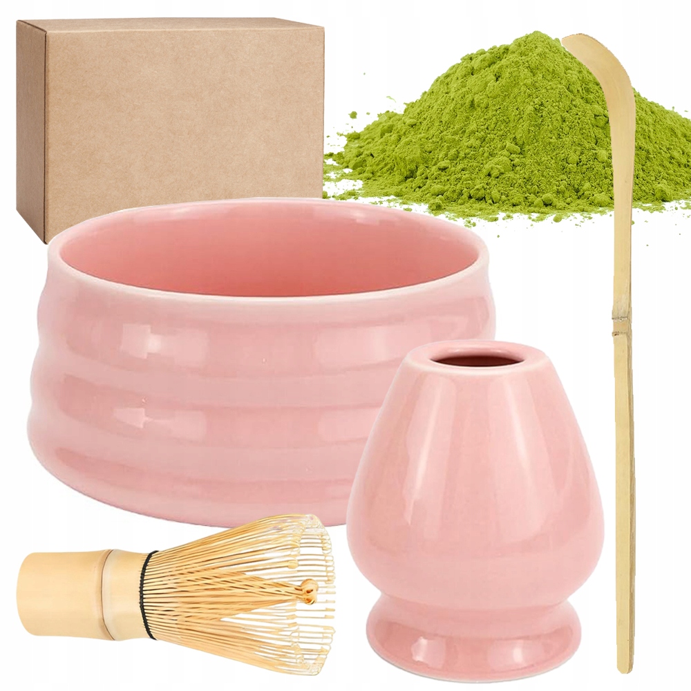 Levně Dárková Sada Na Čaj Matcha Set Matcha S Metličkou 4KS růžová