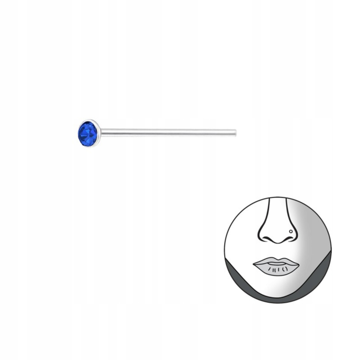 Kolczyk sr. 925 do nosa granatowa cyrkonia 1,5 mm
