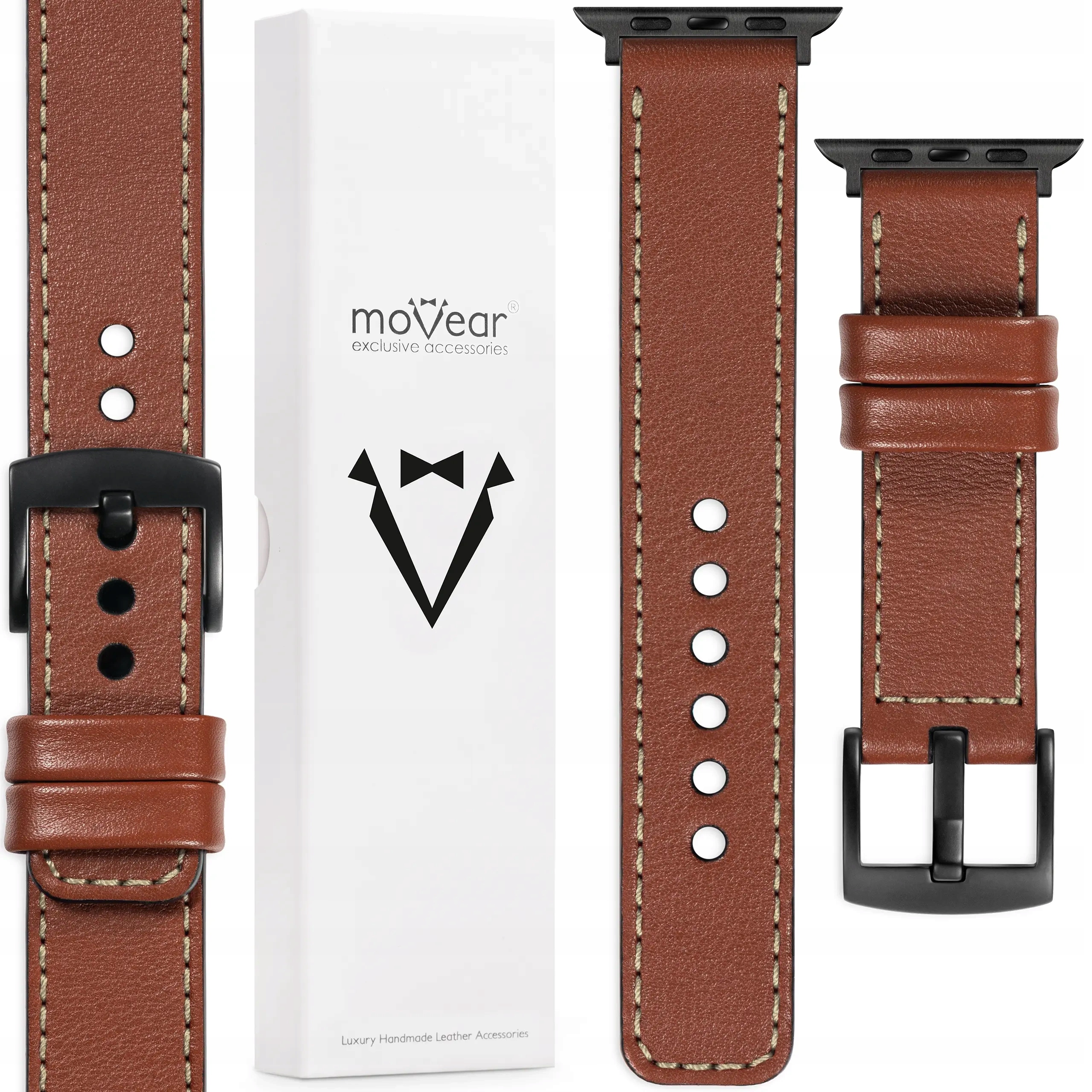 Prémiový kožený řemínek pro Apple Watch 46/45/44 mm Ručně vyrobený Polský Movear