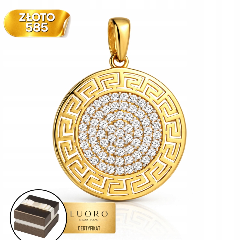 Přívěsek Zlatý 585 14K Kolečko Řecký Vzor Zirkony 24 MM Elegantní