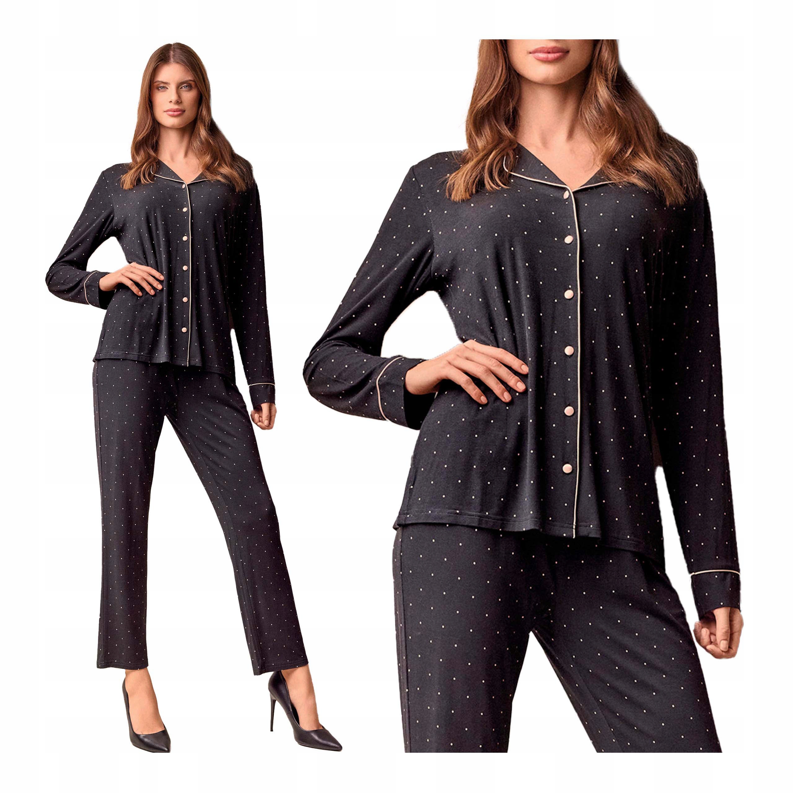 Dámské dvoudílné rozepínací pyžamo s černými dlouhými kalhotami Lormar 3XL