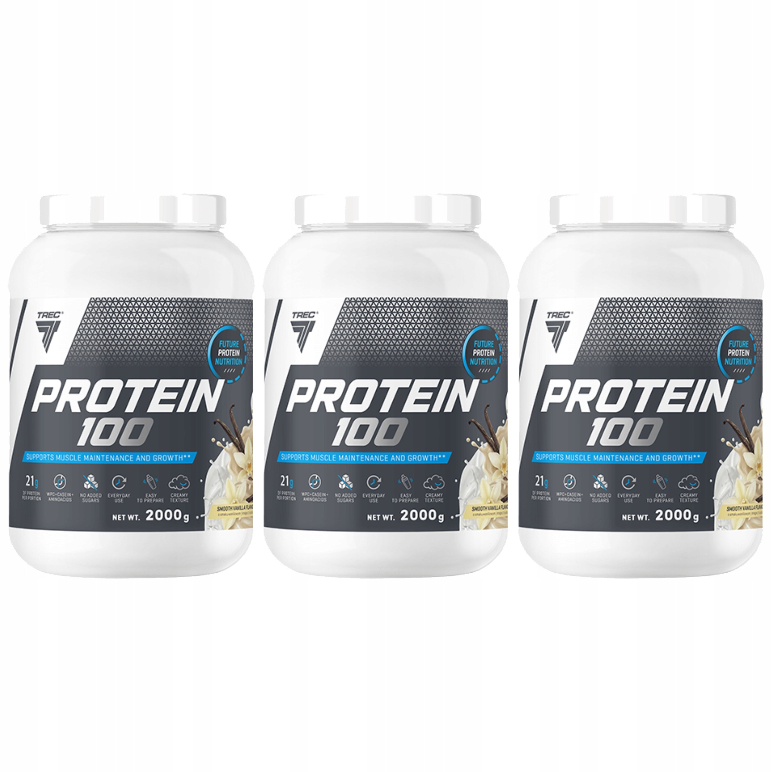 3x Bílkoviny Protein 100 Wpc Kaseinová hmota Svaly 2000 g Vanilka Trec