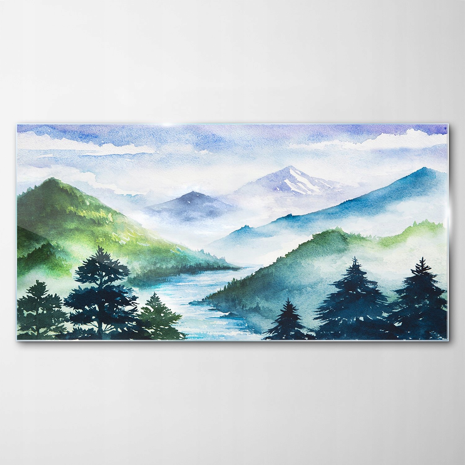 Tvrdený sklenený obraz Hory Stromy Rieka 100x50