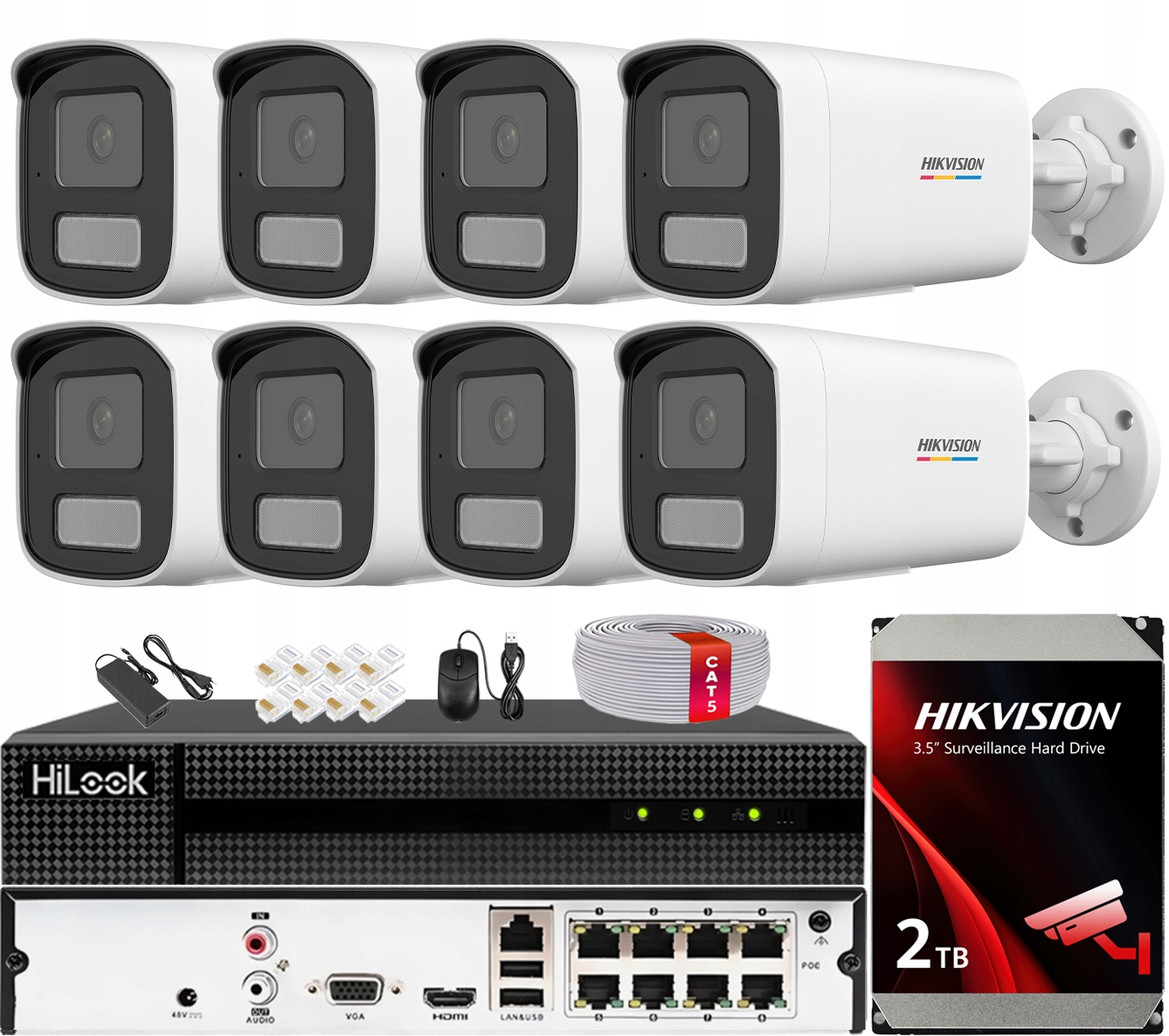 Monitorovací sada 8 kamer DS-2CD1T47G2H-LIU 4MP hybridní světlo Hikvision 2TB
