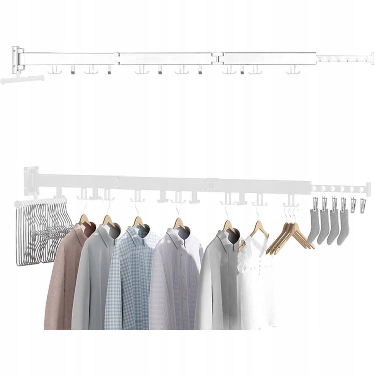 Levně Výsuvný Nástěnný Věšák Na Oblečení, Skládací Tyč Sušák Držák 120 cm