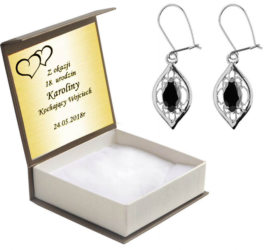 

Kolczyki Ażurowe Z Czarnymi Cyrkoniami + Grawer