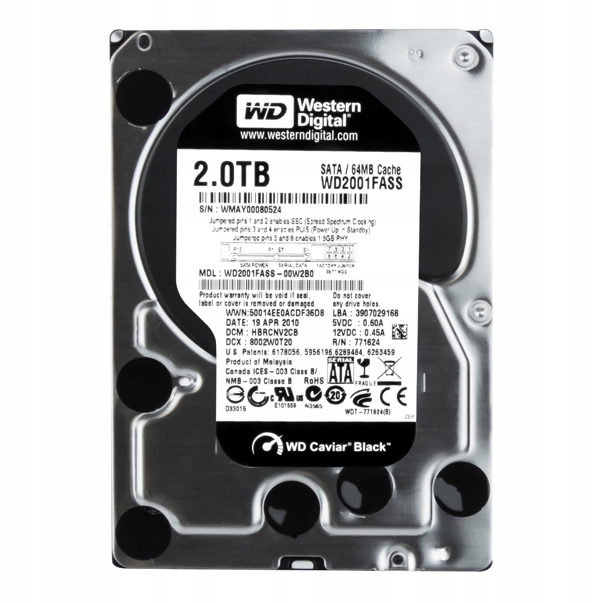 Wd Caviar Black 2TB 7.2K 64MB Sata II 3.5'' WD2001FASS