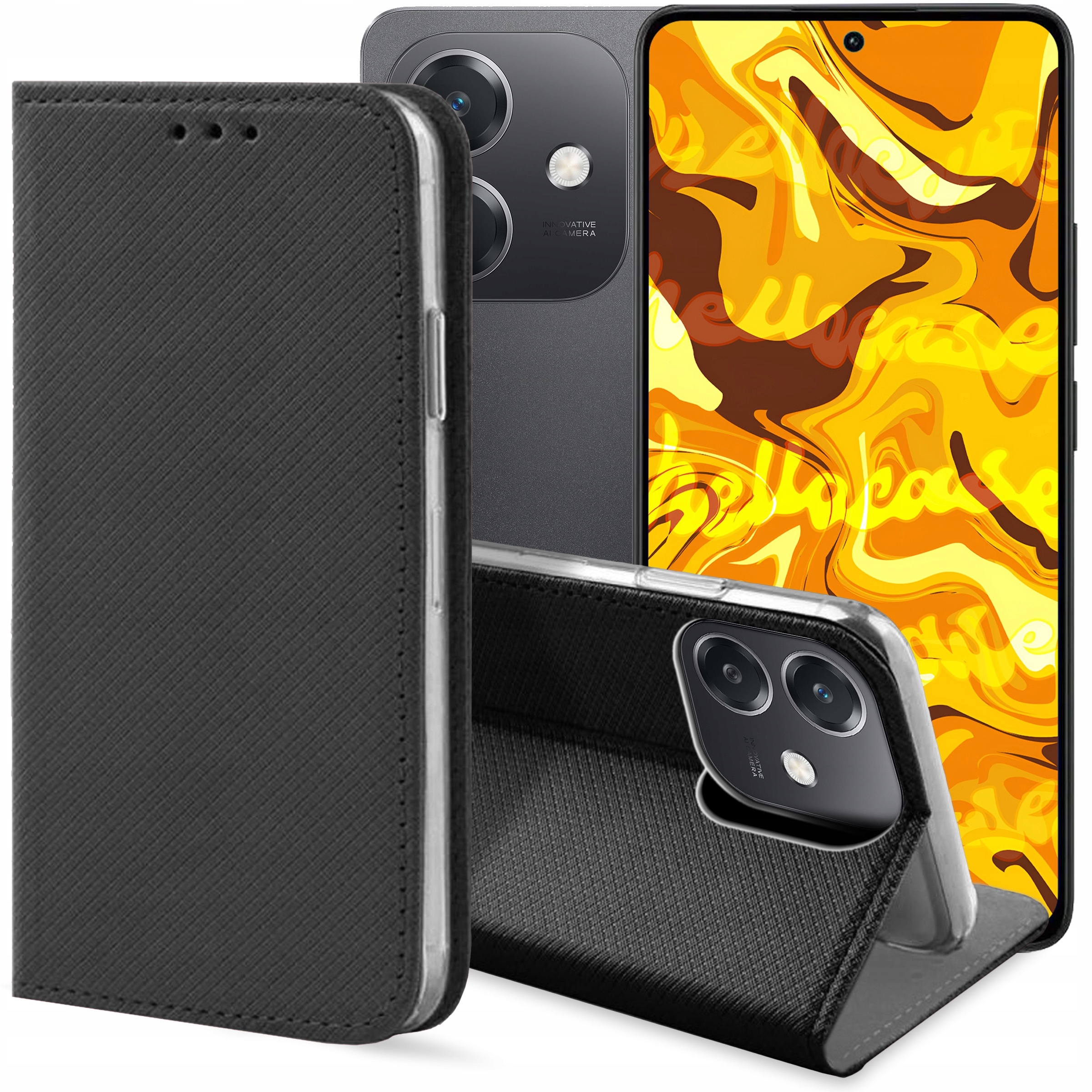 Etui Z Klapką Do Oppo A40 Czarne Zamykane Magnetyczne Kabura Ochronne Case