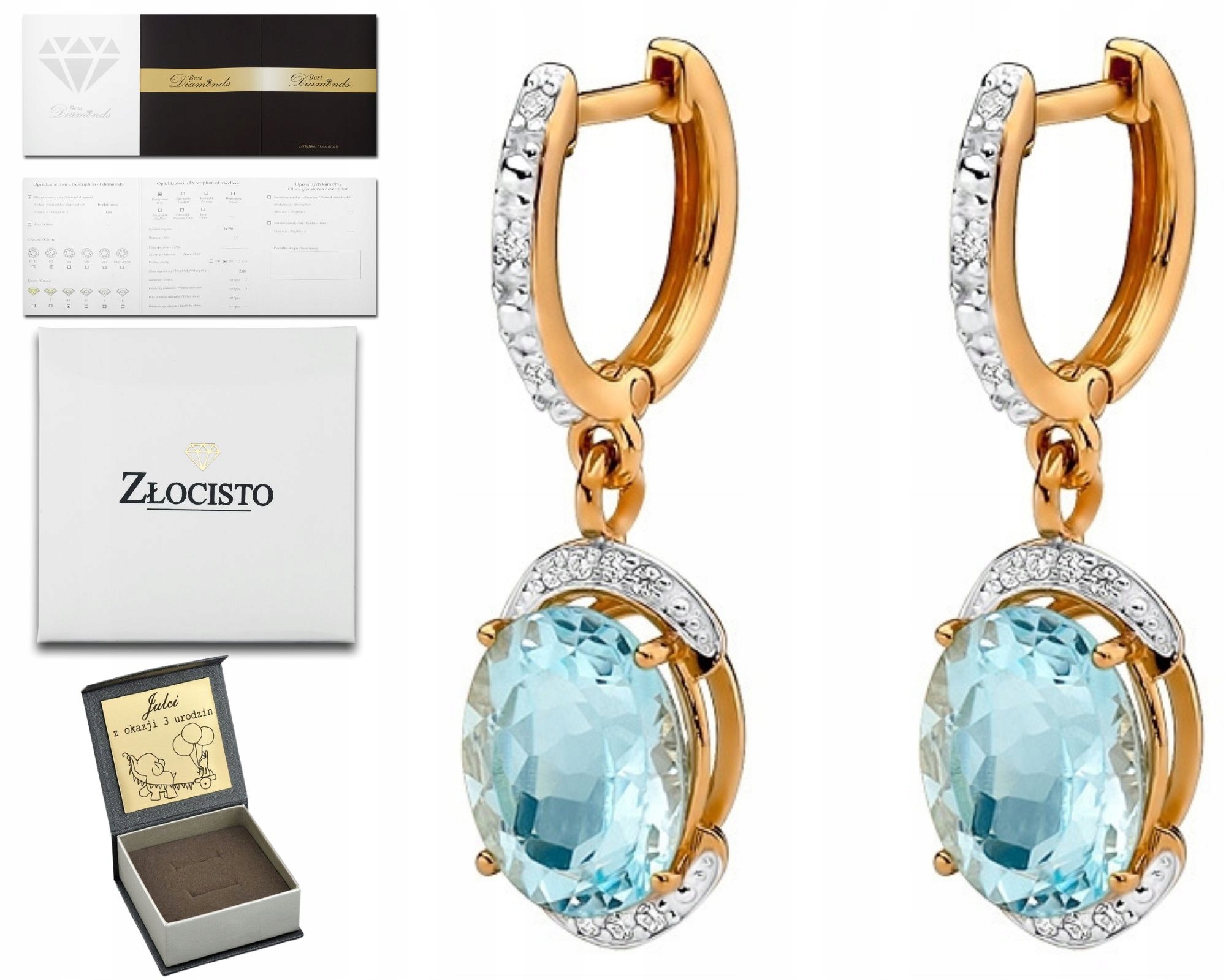 Náušnice Z Růžového Zlata S Topazem A Brilianty