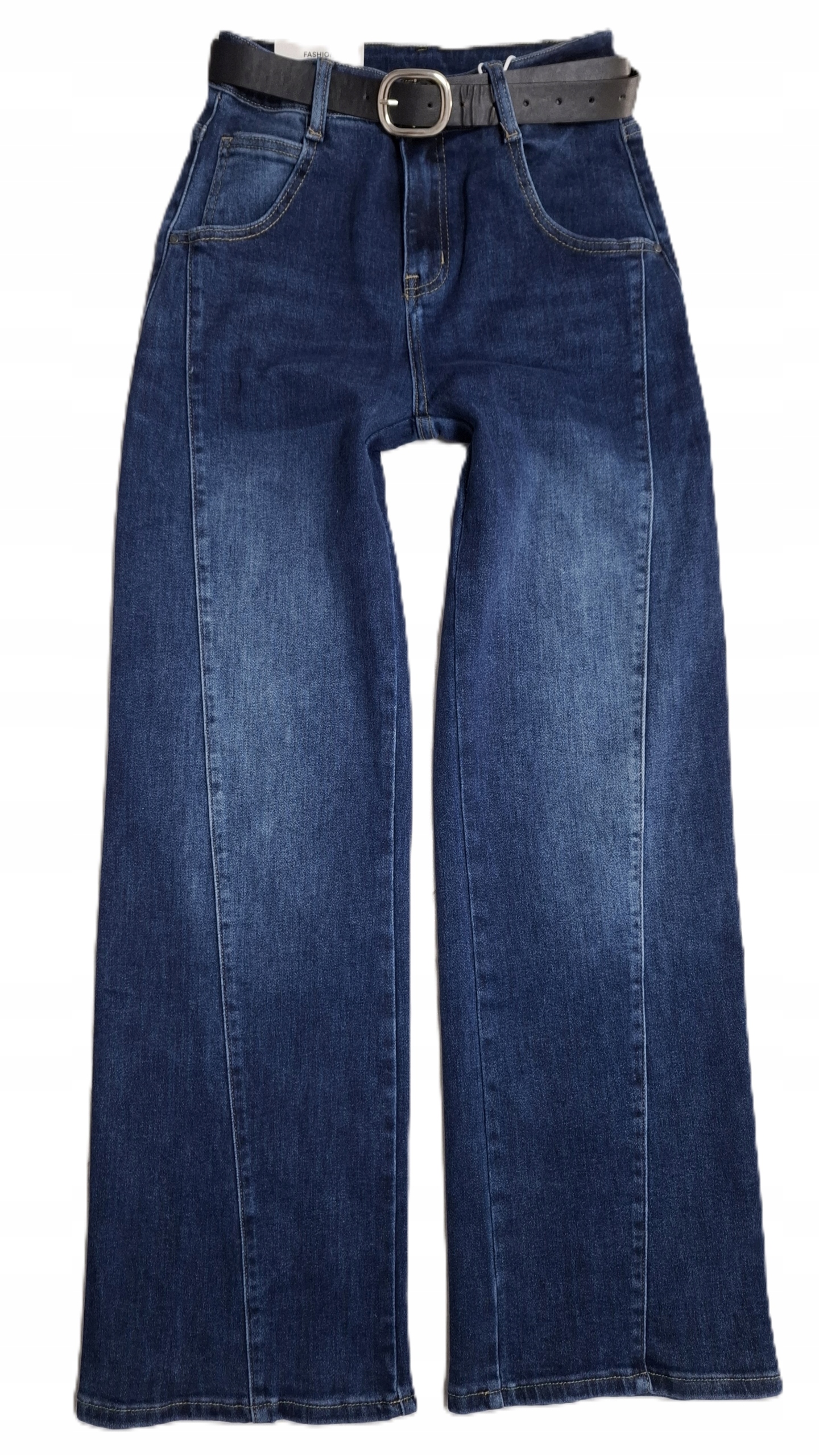 MG20 Spodnie Jeansowe Szerokie Nogawki Przeszycia Wide Leg Pasek Xs 34