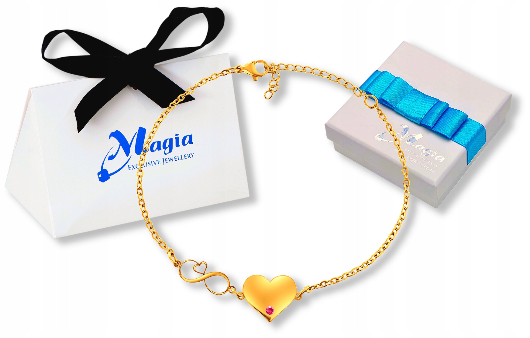 

Złota Bransoletka Serce i Nieskończoność Grawer