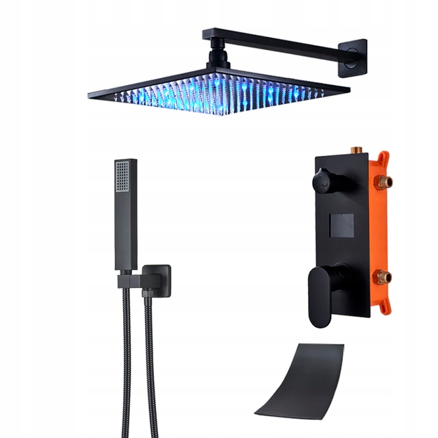 Čierna sprchová batéria Vodopád 40 LCD Led Bk