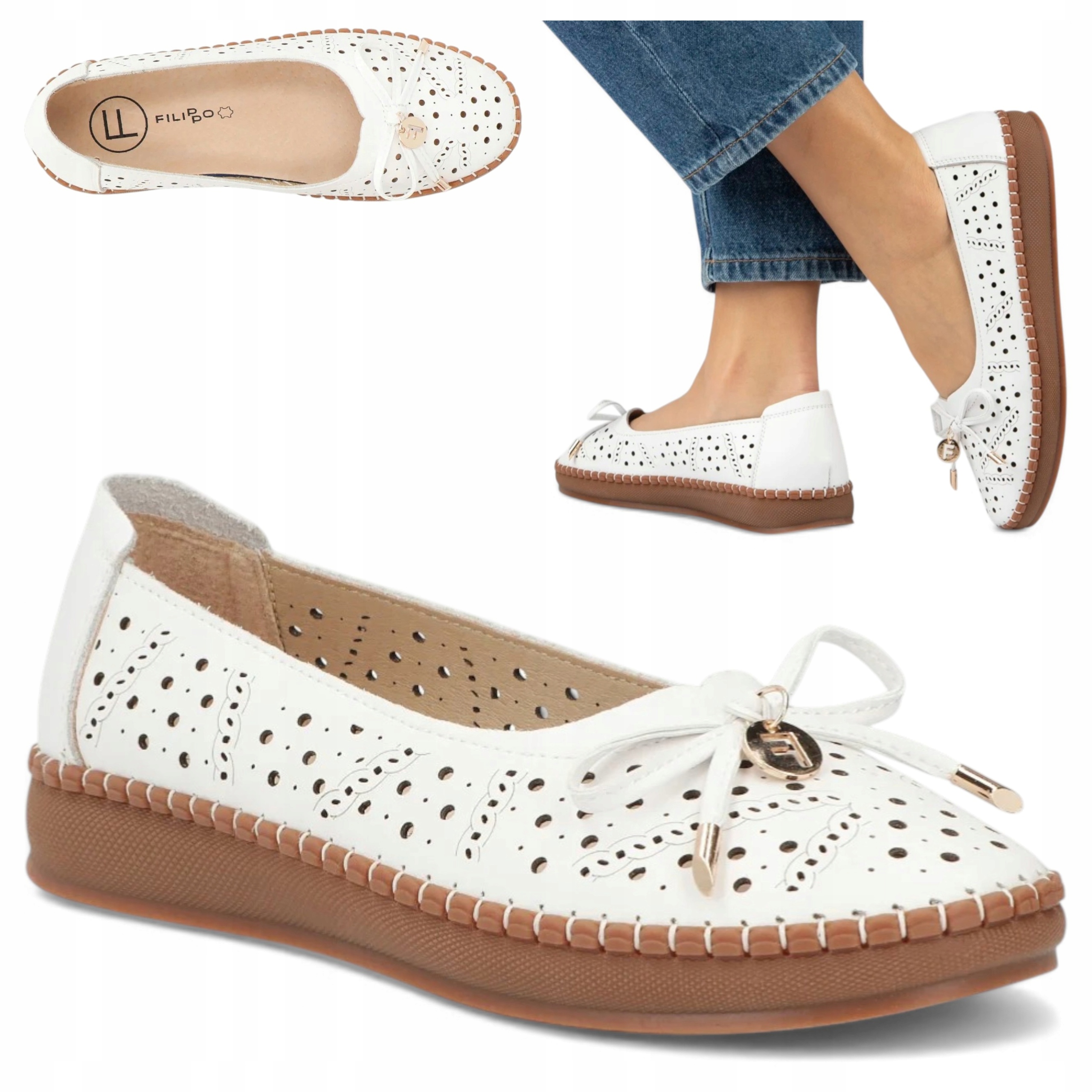 Filippo 40 Balerínky Přírodní Kůže Ažurové Letní Nazouvací Obuv Módní