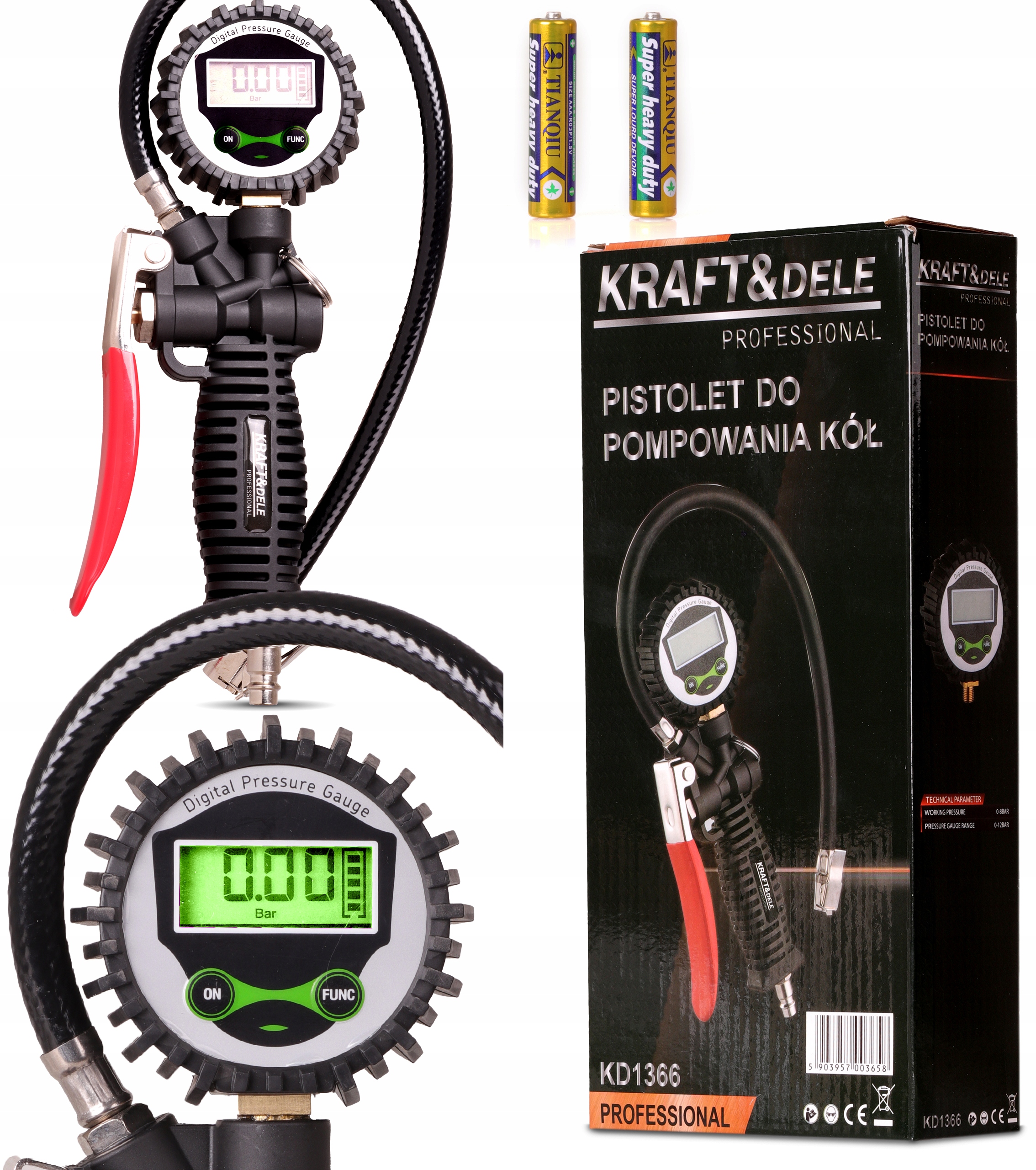 Pistole na Čerpání Kol Pneumatik Elektrický LCD Kompresor Manometr Přesnost