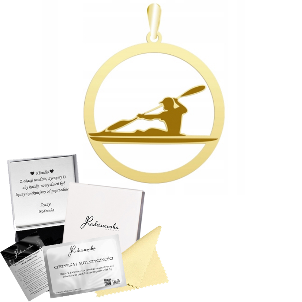 Zlatý Přívěsek Na Kanoistiku Kajakář Přívěsek Stříbro 925 Dárek Gravírování