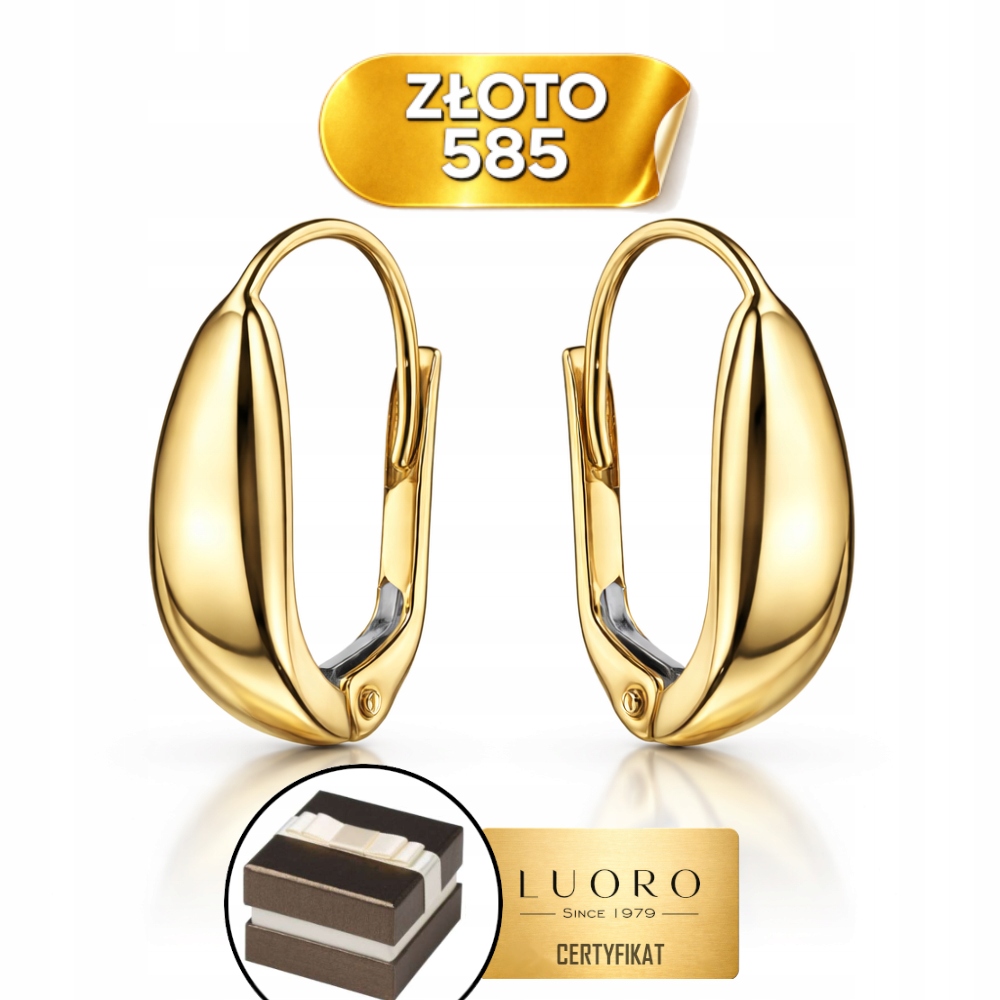 Náušnice Zlaté 585 14K Slzy Hladké 17,5 MM Klasické Elegantní