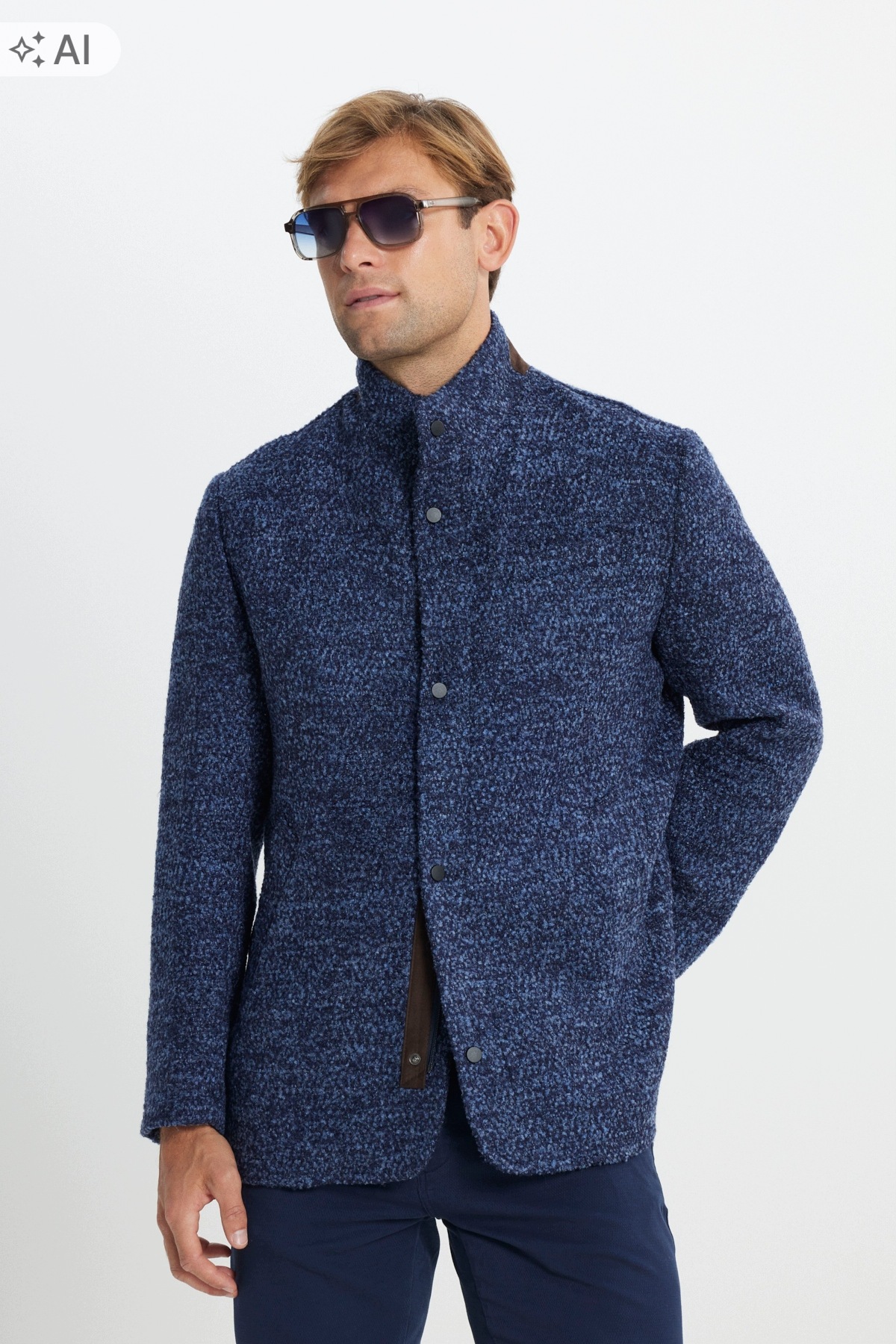 Ac&co Pánský Tmavě Modrý Kabát Se Stojáčkem A Knoflíky, Velikost 5IA