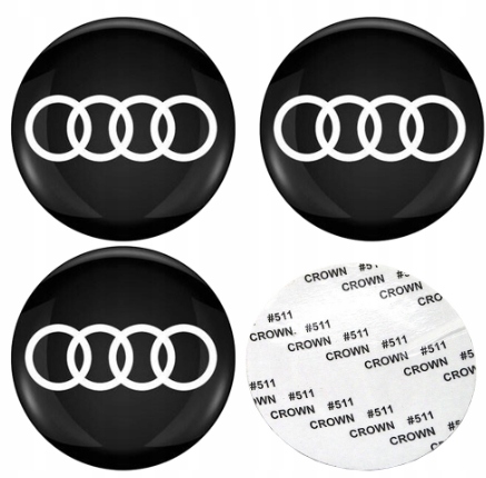 Znaczki Emblematy Na Kołpaki Felgi Do Audi Logo Naklejki 64mm 4szt Czarne