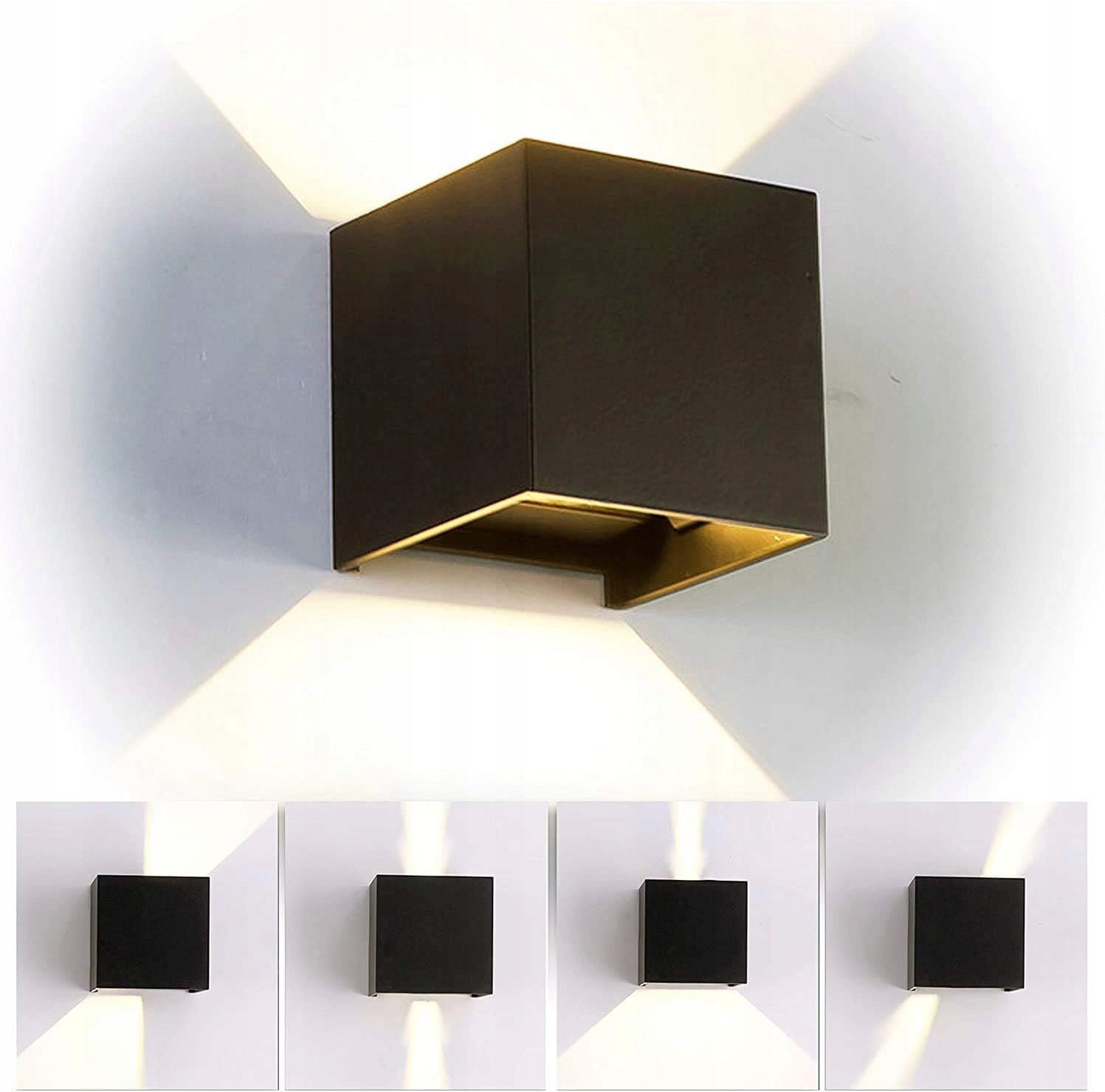 Sada 4x Led nástěnné svítidlo Fasádní venkovní kostka 12W nastavitelná černá
