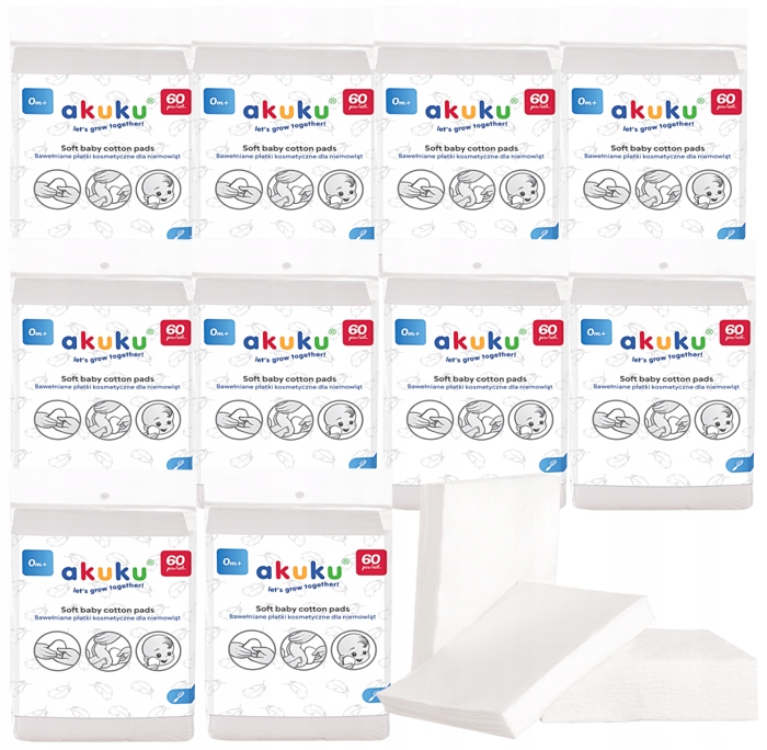 DUŻE PŁATKI KOSMETYCZNE DLA NIEMOWLĄT WACIKI x600 AKUKU