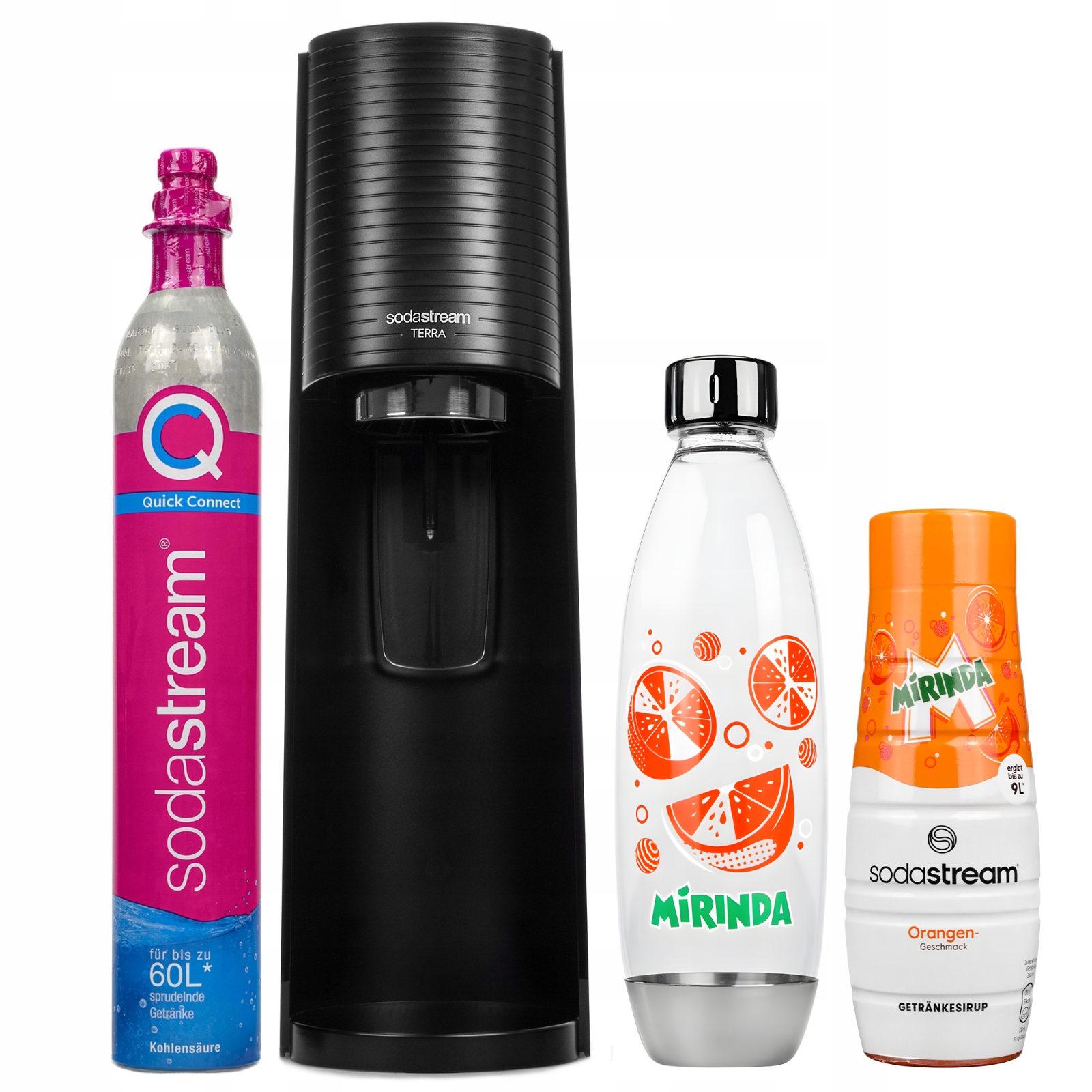Výrobník Sody Sodastream Terra Černý Mirinda Edition 1 Láhev Sirup