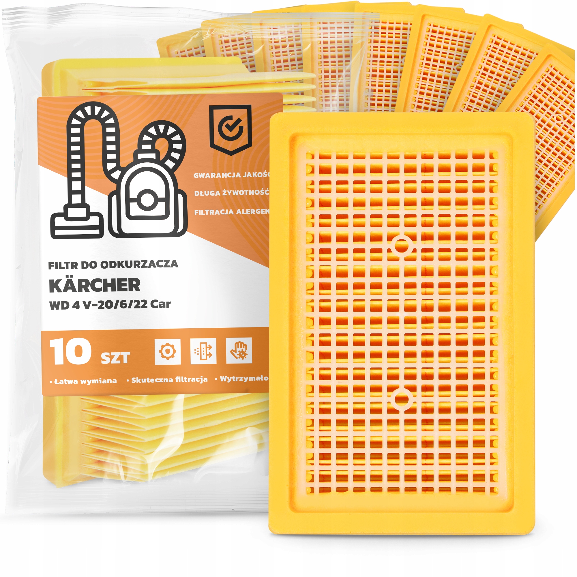 10x Filtr Pro Vysavač Kärcher Wd 4 V-20/6/22 Car Vzduchové Filtry Em-w