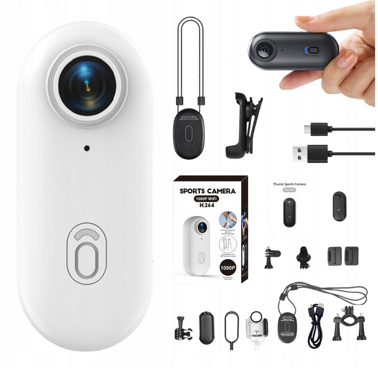 Mini kamera sportowa WiFi Full Hd 1080p wodoodporna magnetyczna 140° Biała