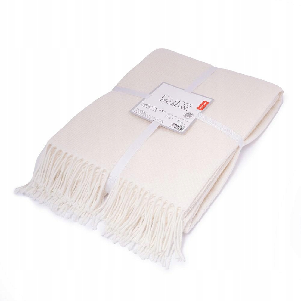 Akrylová bavlněná deka 200x220 ecru s třásněmi jacquard