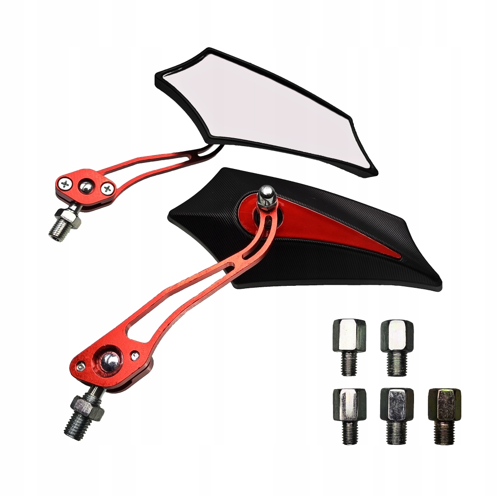 Lusterka motocyklowe ostre czarno czerwone M8 M10 skuter motocykl