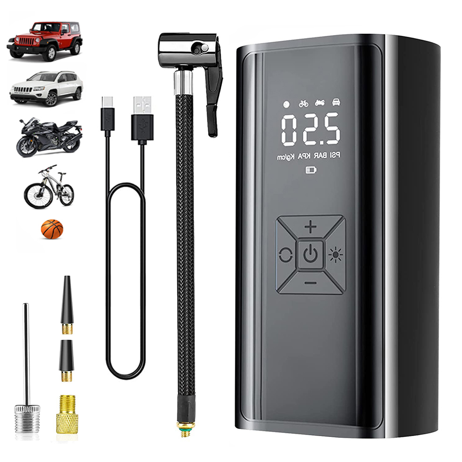 12V Bezdrátová Elektrická Pumpa Kompresor Do Auta Na Kolo 6000MAH