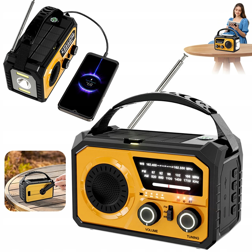 Přenosné Rádio Na Solární Kliku Stavební Omáčka Svítilna Powerbanka