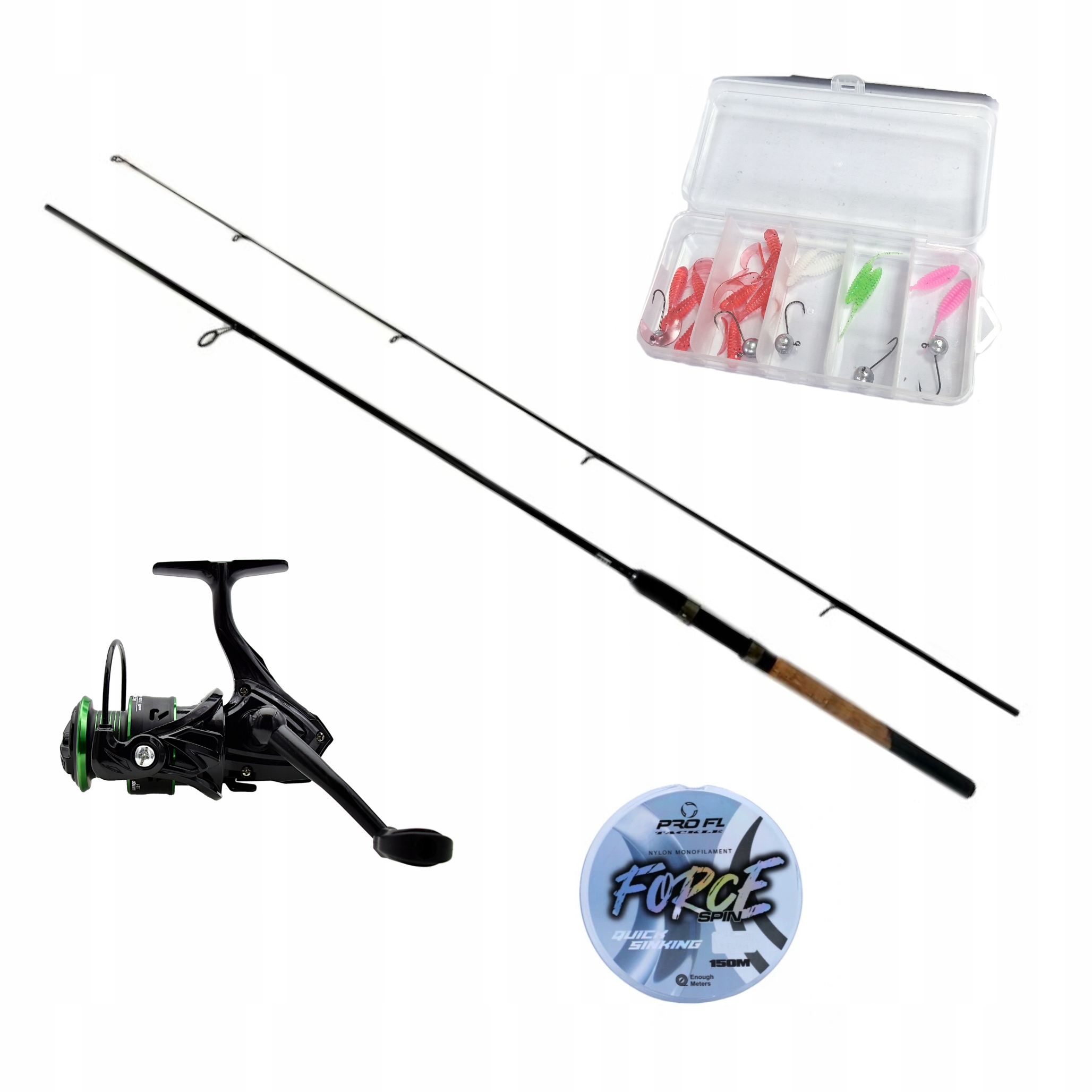 Zestaw wędkarski spinningowy na okonia wędka kołowrotek żylka przynęty