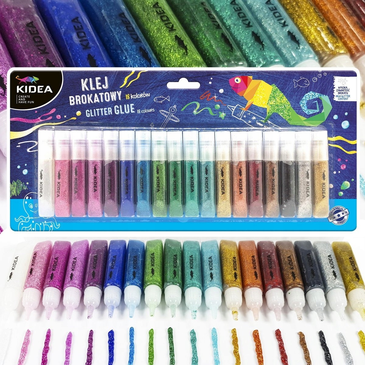 KLEJ BROKATOWY BROKAT 18 kolorów 6 ml KIDEA