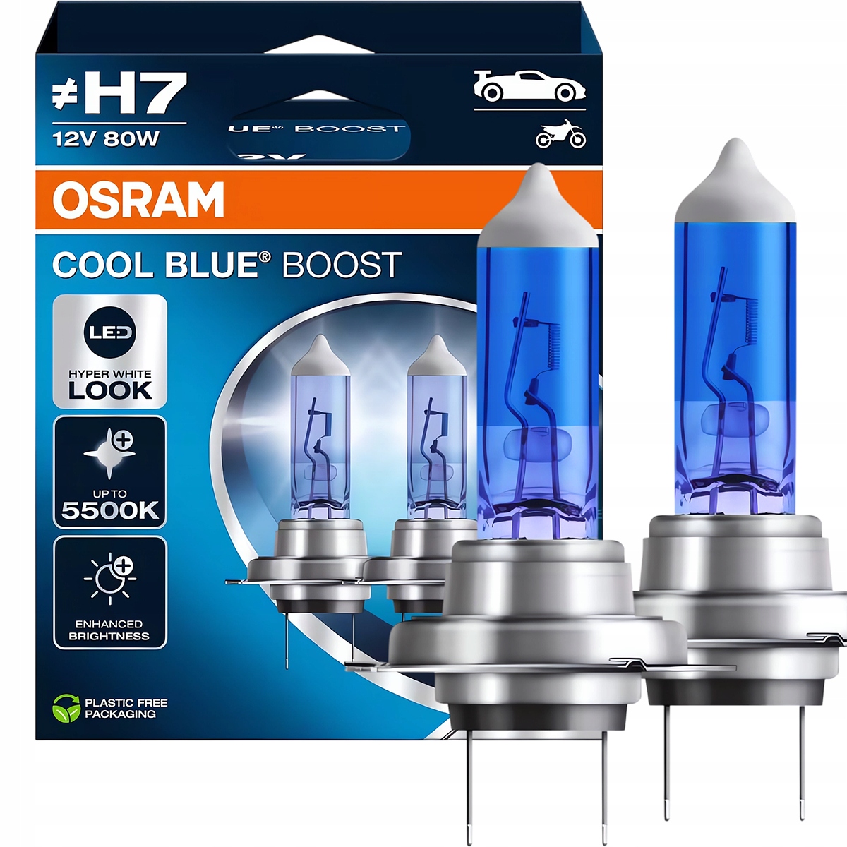 2x H7 Osram Żarówki 5500K Cool Blue Hyper Boost +50% Led Look Next Gen 80W