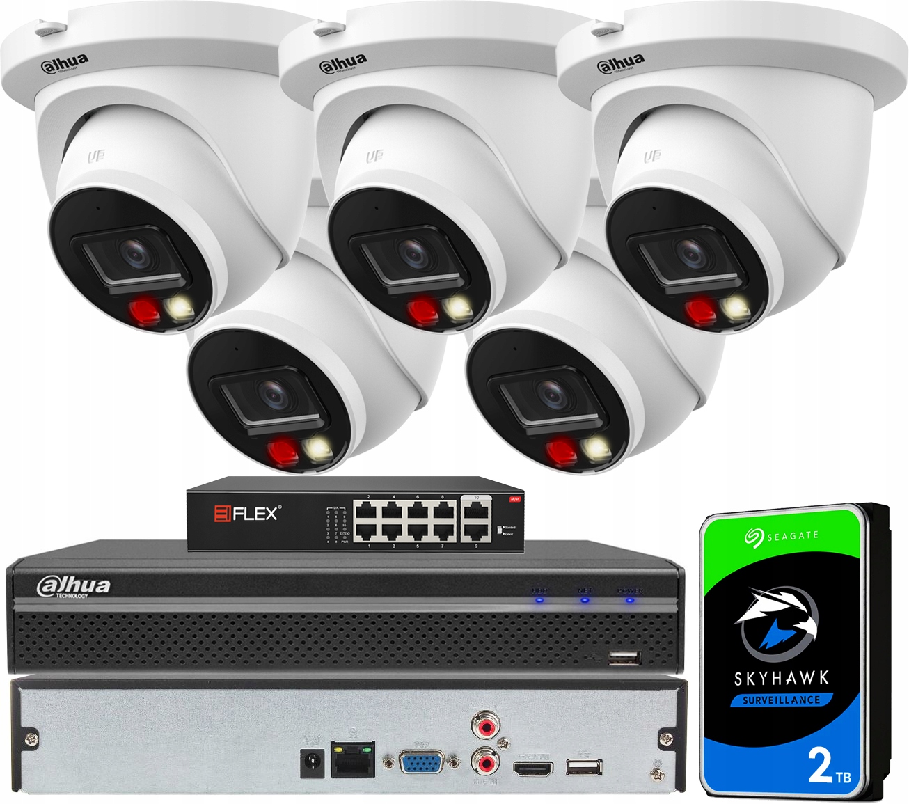 Sada pro monitorování Ip PoE 4MPx pro 5 kamer Dahua WizSense Ai analytika